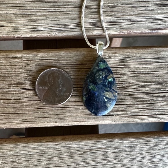 Azurite pendant with sterling silver chain - Picture 2 of 7